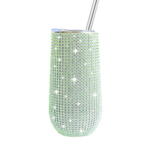 Gobelet isotherme en acier inoxydable à double paroi sous vide, 6oz, avec paille, motif œuf et strass, pour fêtes, avec paillettes - Product Image 6