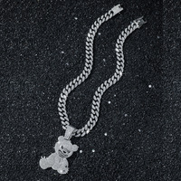 YJ10-6807 Collier en zinc pour homme, style hip-hop européen et américain, personnalisé, avec pendentif ours animal et chaîne cubaine entièrement sertie de diamants