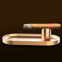 Cendrier à cigares ovale noir doré brossé avec support perforé et design combiné, ensemble de plateau à cigares en métal