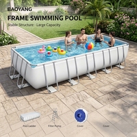 Verstärkter 3-Schicht-PVC-Rechteckiger Aufstellpool mit Stahlrahmen, UV-Beständig und Durchstichsicher, für den Außenbereich und Garten
