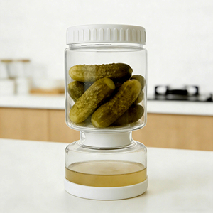 High Borosilicate Glass Modern Kitchen <strong>Pickle</strong> <strong>Jar</strong> with Strainer Flip Food Safe Storage - Product Image 1