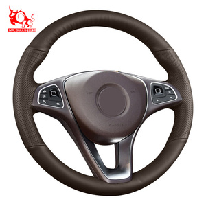 Funda de Volante de Cuero Marrón para <span class=keywords><strong>Mercedes</strong></span> Benz <span class=keywords><strong>Clase</strong></span> E <span class=keywords><strong>Estate</strong></span>, <span class=keywords><strong>Clase</strong></span> <span class=keywords><strong>C</strong></span>, GLA, C350e, GLC - Product Image 1