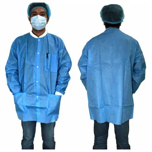 Wholesale Manufacturer Custom Made Cleanroom Work Coat SMS/PP Disposable Lab Coat