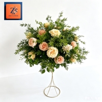 Composition florale artificielle de luxe en forme d'arche, thème Pêche pour Rose de Soie, pour centre de table de mariage et décoration de fête à domicile