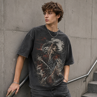 T-shirt graphique vintage délavé personnalisé IKDEER, coupe oversize en coton à manches courtes pour marque streetwear, commande en gros