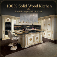 Lemari Dapur Pintar Gaya Kerajaan Prancis 100% Kayu Solid Desain Istana Furnitur Dapur Barok Kustom