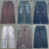 Jean en denim vintage pour homme, délavé effet peinture, coupe bootcut, baggy, double genou, style workwear, pantalon cargo de charpentier