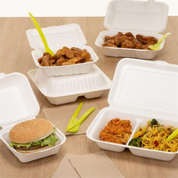Boîte alimentaire jetable biodégradable et compostable en bagasse de canne à sucre, modèle Fujian Box2 Clamshell