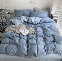 Bleu moderne bordure housse de couette lavage microfibre ensemble de draps de literie pour trois/quatre lits King Twin usage domestique toutes saisons