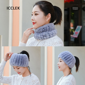 Real Rabbit Fur Winter <b>Scarf</b> & Headband Short Length Elastic Knitted Design for <b>Women</b> - Product Image 2