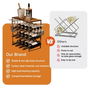 Estante para vinos <span class=keywords><strong>de</strong></span> metal negro <span class=keywords><strong>de</strong></span> 3 niveles para 12 botellas, con ganchos, moderno, pequeño, <span class=keywords><strong>de</strong></span> sobremesa, para gabinete o despensa. - Product Image 3