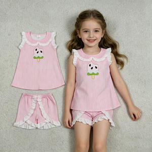 Girls Pink Striped 2-Piece Set Sleeveless Top with <b>Peter</b> <b>Pan</b> Collar and Shorts Cute Watermelon Popsicle Embroidery Summer <b>Outfit</b> - Product Image 1