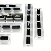 Présentoir à bagues en acrylique transparent personnalisé à 4, 6 ou 8 emplacements, support de rangement pour collection de bijoux en plexiglas avec velours