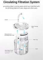 Fontaine à eau automatique pour animaux de compagnie 2,2 L, réservoir transparent en PC, double mode de débit, fontaine à eau d'urgence 120 ml pour chat