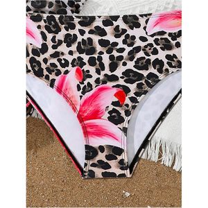 FOXA Ensemble bikini 3 pièces léopard pour fille, maillot de bain triangle à bretelles florales avec jupe de plage, extensible, en spandex et polyester - Product Image 5