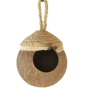 Nido Ecologico per Animali Domestici in Guscio di Cocco e Legno con Tetto in Corda di Canapa, Design Solido per Uccelli e Criceti, Allevamento all'Aperto - Product Image 1