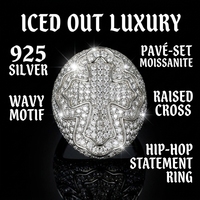 Bague Croix Hip Hop Luxe Léger en Argent Sterling S925 avec Moissanite D VVS1 – Cadeau Idéal pour Fêtes et Usage Quotidien