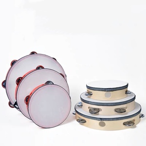 แทมบูรีนแบบแถวเดียวขนาด 4 นิ้ว ขายส่ง เครื่องดนตรีเคาะจังหวะออร์ฟ แทมบูรีนแบบมีเสียงกรุ๊งกริ๊ง กลองมือไม้ ของเล่นดนตรี - Product Image 1