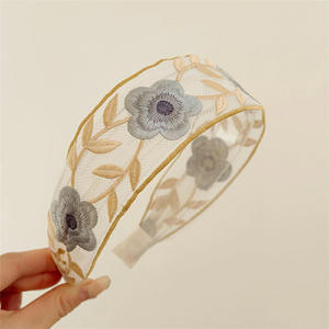 وصل حديثًا عصابة شعر صينية جديدة مطرزة بالزهور بنمط عرقي على شكل زهرة قماش مطبوع بحافة واسعة عقال فاخرة راقية - Product Image 4