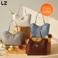 Sac fourre-tout en cuir véritable gaufré LZ, sac à main chic pour femmes avec fermeture à bouton-poussoir, sac à bandoulière pour femmes, sacs à main, marque privée