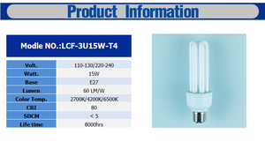 3U 15W <span class=keywords><strong>CFL</strong></span> Ánh <span class=keywords><strong>S</strong></span>áng Bóng Đèn Đèn U Hình Dạng <span class=keywords><strong>CFL</strong></span> Loại Cho 8000 H - Product Image 4