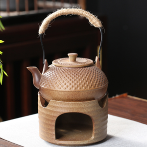 Teiera in Ceramica Artigianale Grezza con Base Riscaldante per Fornello, Bollitore con Manico Laterale e Maniglia per Sollevamento, per Bollire il Tè e Set da Tè Kung Fu - Product Image 1