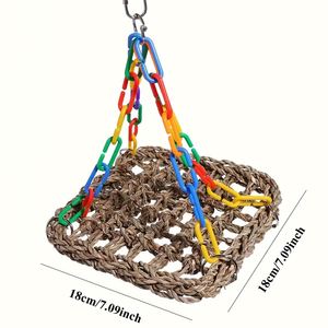 Nouveau hamac tressé en herbe pour oiseaux avec anneaux de chaîne réglables, lit balançoire confortable pour animaux de compagnie toutes saisons, jouets suspendus pour perroquets - Product Image 2