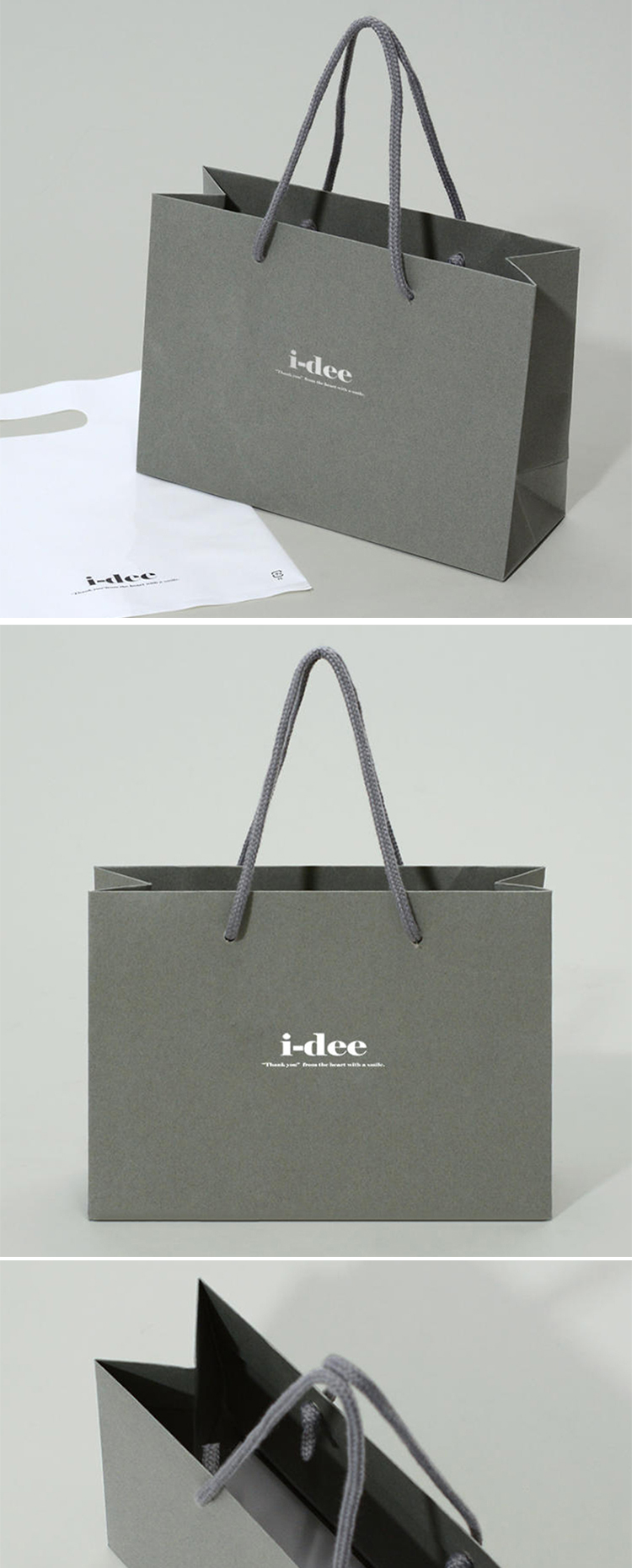 Custom Logo Grey Kraft Paper Packaging Shopping Gift Bag For Clothing Shoes Garment