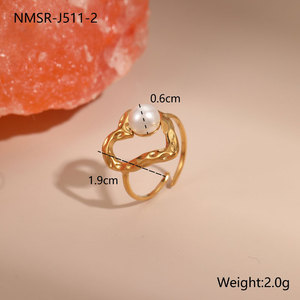 Anillos de Perlas de Moda en Acero Inoxidable 316L con Baño de Oro Fino de 14k y 18k que No se Deslustran para Mujer - Product Image 6