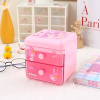 Mini armoire de rangement de bureau Kawaii avec couvercle, 2 tiroirs personnalisés, boîte de rangement en plastique pour bijoux, papeterie, petits objets, pour bureau