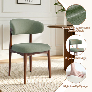 Chaise de salle à manger portable de style Mid-Century Modern, pieds en bois d'hévéa, assise rembourrée en mousse haute densité, chaise d'appoint confortable en tissu pour la maison ou le bureau - Product Image 3