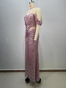 Vestido de noche de lentejuelas moradas de lujo para mujer, vestido de sirena con hombros descubiertos, elegante, largo, Formal, vestido de graduación, ropa de fiesta ceñida brillante - Product Image 3