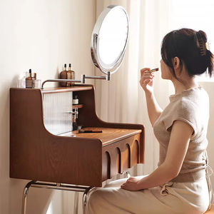 Piccole dimensioni moderne <span class=keywords><strong>ragazze</strong></span> toletta con specchio illuminato e sgabello sedia bianco in legno e acciaio <span class=keywords><strong>gambe</strong></span> per uso camera da letto - Product Image 1