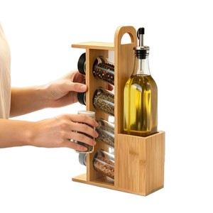 Cross-border wooden multi-compartment kitchen <b>spice</b> <b>jar</b> <b>rack</b>, oil bottle holder, multi-functional movable <b>spice</b> and oil bottle - Product Image 1