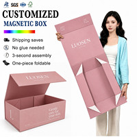 Boîte d'affaires magnétique rose personnalisée, structure pliable monobloc, logo estampé or, approvisionnement en gros