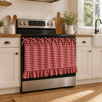 DaiRui En gros Jupe de four rustique en lin à carreaux Buffalo, Rideau court de cuisine, Housse anti-poussière rustique à carreaux Gingham pour armoire, Fourniture en gros