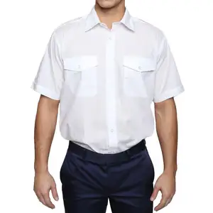 メンズホワイト半袖パイロットシャツクラシックフィットプロフェッショナル航空航空会社ユニフォームワークウェアシャツ男性用