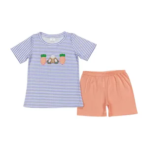 Set pakaian kelinci Paskah bayi laki-laki, keluaran baru 2024, pakaian liburan Paskah, pakaian lengan pendek bayi laki-laki