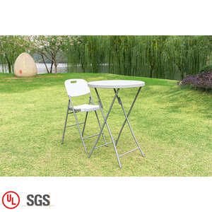 Sedia e Tavolo Pieghevoli in Plastica HDPE per <span class=keywords><strong>Giardino</strong></span> a Prezzi Convenienti, Tavolo Rotondo Pieghevole 80CM, Altezza 110CM/Sedia <span class=keywords><strong>da</strong></span> Bar Pieghevole - Product Image 2
