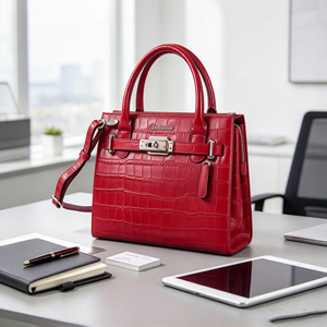 Klassische Damen-Handtasche mit glänzendem Kroko-Print, formelle Tasche mit Schlossverzierung für Arbeit, Dates und den Alltag. - Product Image 5