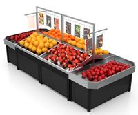Étagère à fruits et légumes de supermarché en acier inoxydable double face robuste avec porte-affiche Espace de stockage de grande capacité
