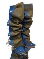 Bottines pour femmes, nouvelle couleur, talons hauts, bout pointu, boucle, jeans, bottes en denim style tie-dye, hauteur genou