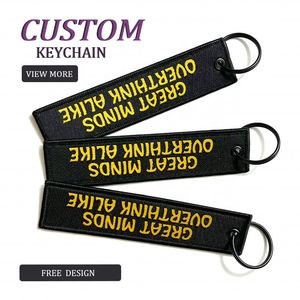 Wholesale Factory <b>Custom</b> Logo Woven Flight Embroidery New Tendency <b>Key</b> Jet Tag Keychain with Metal Ring - Product Image 1