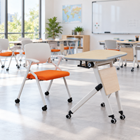 Table de formation mobile pliable avec plateau inclinable et ensemble de chaises pliantes pour salle de réunion, salle de formation
