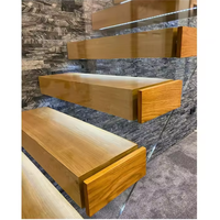 Bandes de roulement d'escalier en bois flottant personnalisées Bandes de roulement d'escalier en bois d'acacia Supports d'escalier d'intérieur en bois modernes de luxe