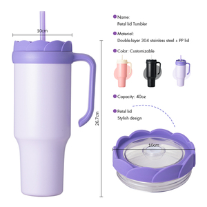 Vaso Térmico de Acero Inoxidable de Doble Pared <span class=keywords><strong>con</strong></span> Personalización del Logotipo de la Marca Everich, Tapa <span class=keywords><strong>con</strong></span> Diseño Elegante de Pétalos y Asa Irrompible - Product Image 2