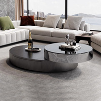 Ensemble de table basse centrale ovale rotative extensible en verre trempé en acier inoxydable de conception créative moderne rangement pour le salon