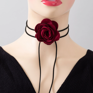 Kalung mawar buatan tangan rantai leher Choker beludru bunga panjang DIY untuk wanita perhiasan kalung leher kerah bunga perjamuan - Product Image 6