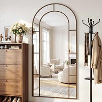 Arched Full Length Aluminum Farmhouse Window Pane Decorative Leaning Wall Mounted Floor Mirror Metal Frame