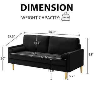 65-inch Square Minimalist Velvet <b>Sofa</b> <b>Bed</b> Set Metal Legs Complete Memory Foam Cushions for Hotel Villa Living Rooms Bedrooms - Product Image 3